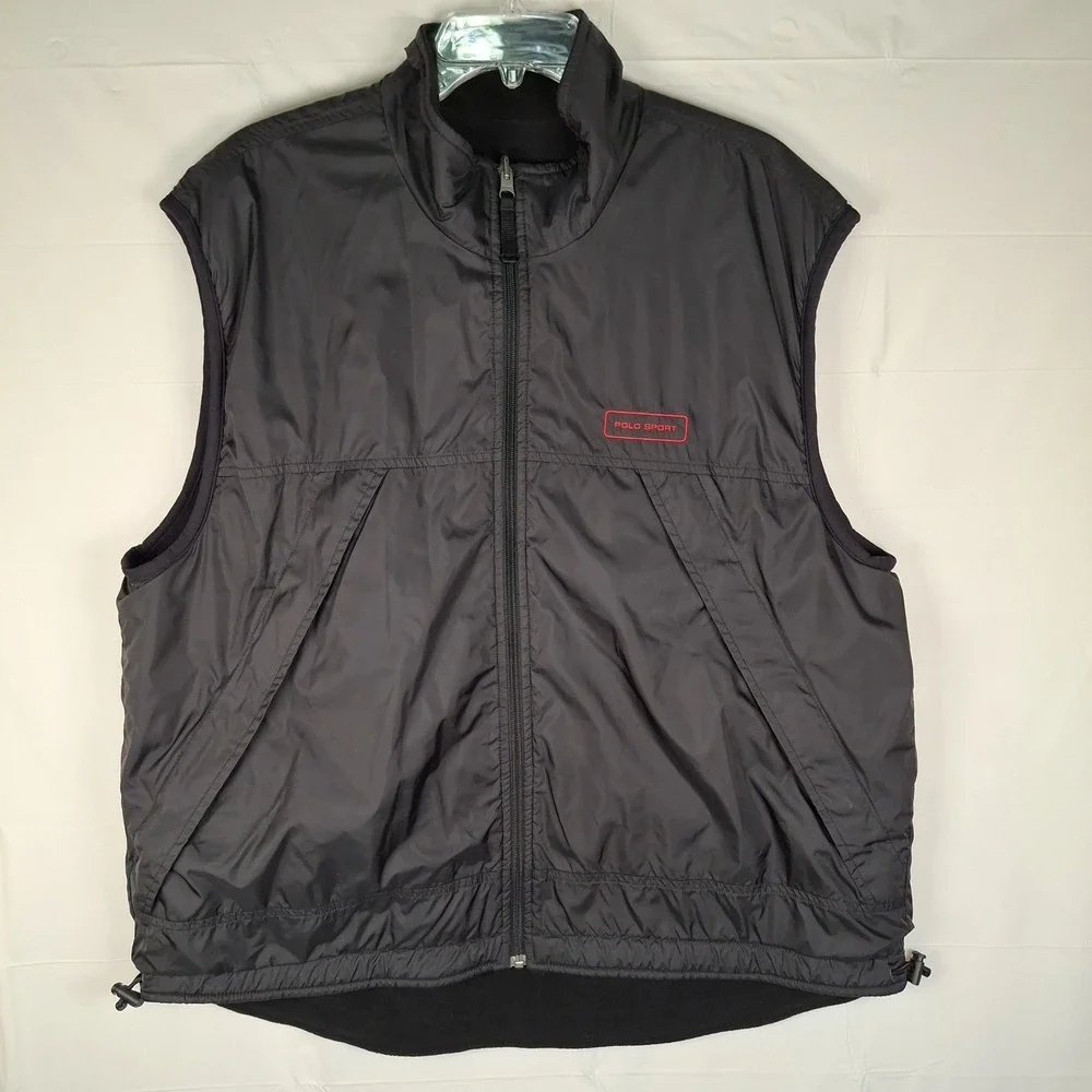 VTG 90s Ralph Lauren Polo Sport Vest Men's 2XL Black Reversible Polartec Fleece‎